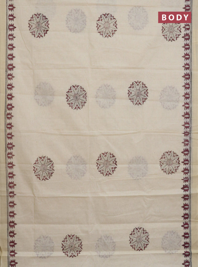 Chirala cotton saree cream and wine shade with butta prints and printed border