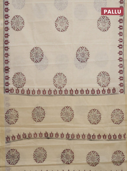 Chirala cotton saree cream and wine shade with butta prints and printed border