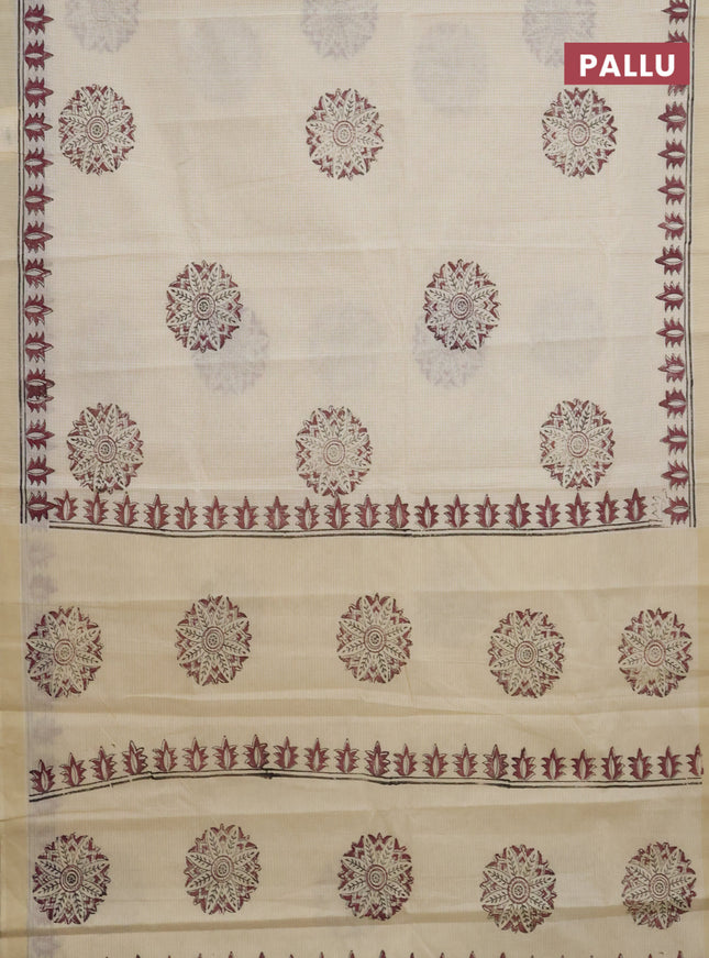 Chirala cotton saree cream and wine shade with butta prints and printed border