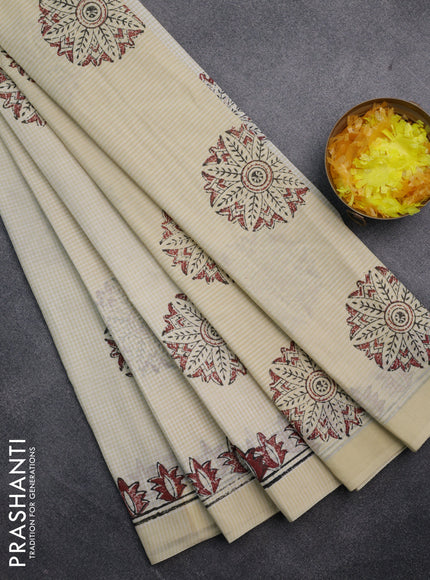 Chirala cotton saree cream and maroon with butta prints and printed border