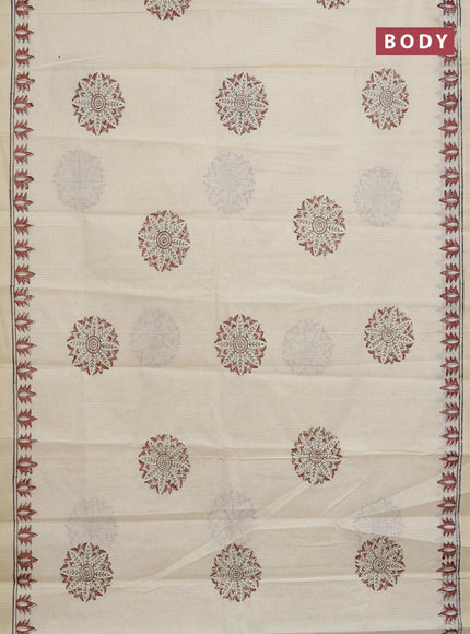 Chirala cotton saree cream and maroon with butta prints and printed border