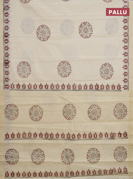 Chirala cotton saree cream and maroon with butta prints and printed border