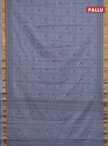 Chirala cotton saree grey with allover warli prints and zari woven border