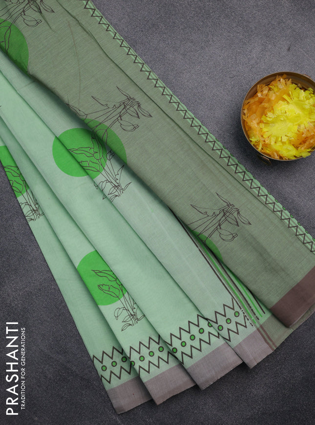 Chirala cotton saree pastel green and grey shade with butta prints and printed border