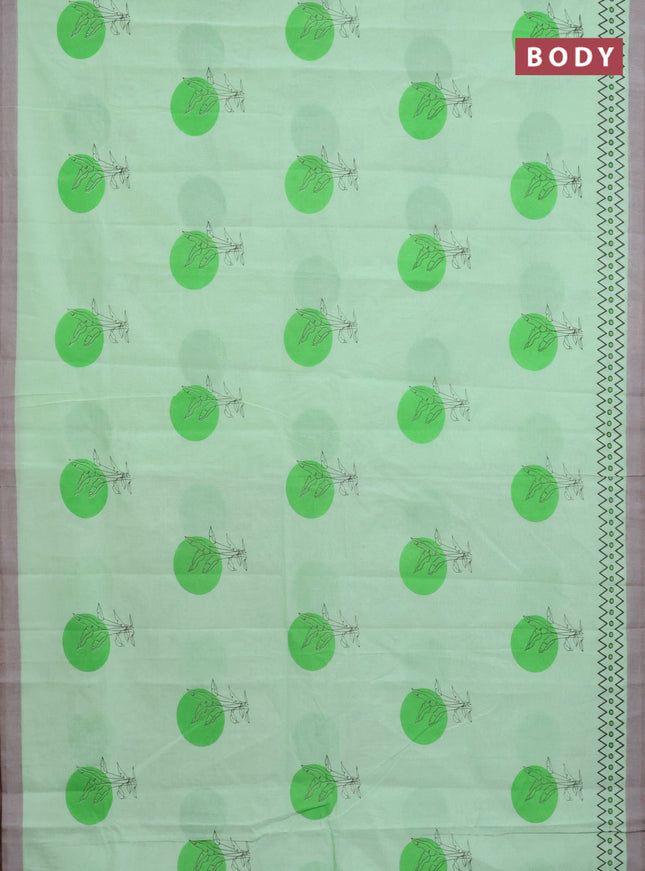 Chirala cotton saree pastel green and grey shade with butta prints and printed border