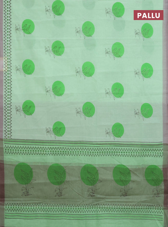 Chirala cotton saree pastel green and grey shade with butta prints and printed border