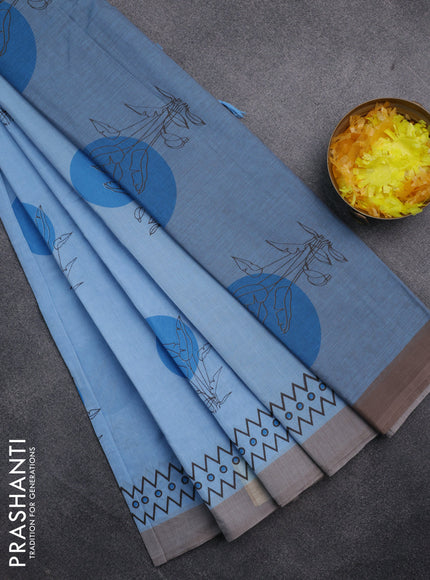 Chirala cotton saree blue and grey shade with butta prints and printed border