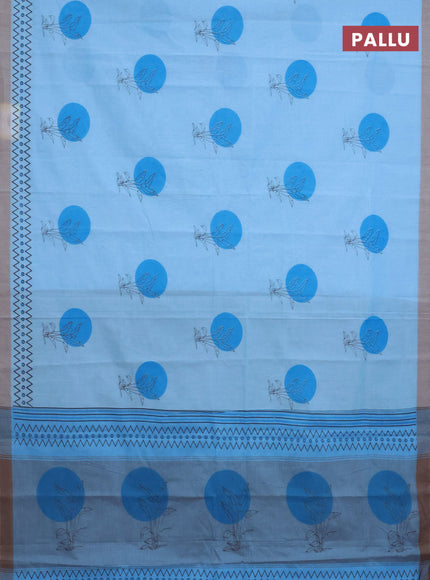 Chirala cotton saree blue and grey shade with butta prints and printed border