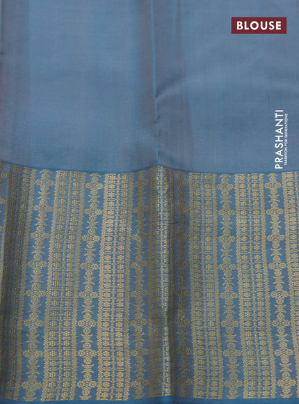 Pure kanchipuram silk saree pastel pink and cs blue with allover zari weaves and long zari woven border