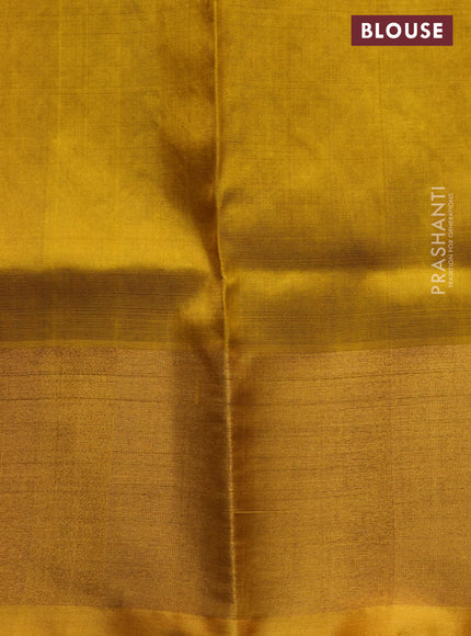 Pure uppada silk saree blue and yellow with allover zari woven thilak buttas and peacock design zari woven border