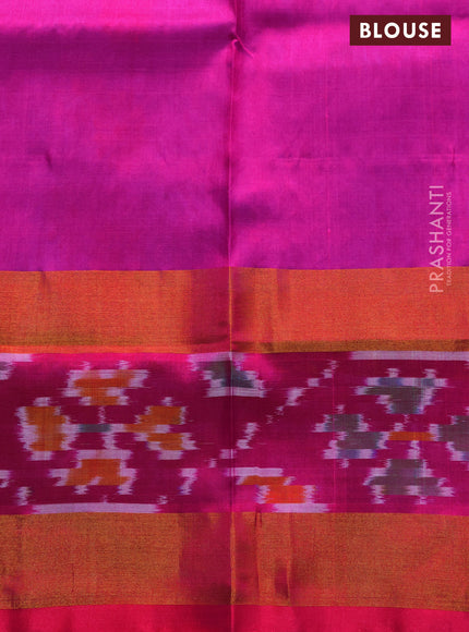 Pure uppada silk saree cs blue and pink with silver & gold zari weaves and zari woven ikat style border