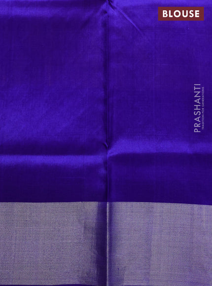 Pure uppada silk saree dual shade of mustard and blue with allover silver zari woven buttas and long silver zari woven border