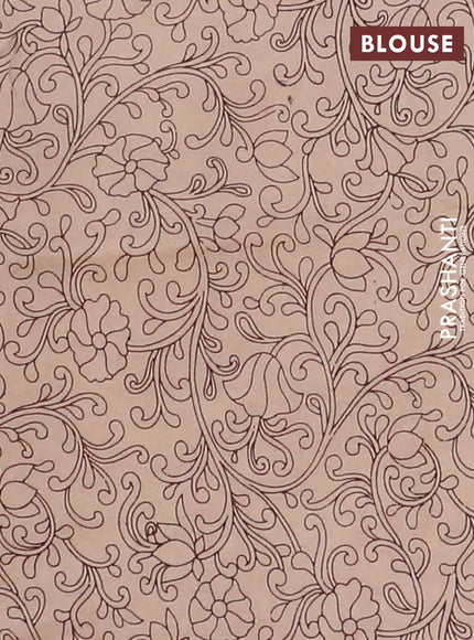 Kalamkari semi silk saree yellow and beige with allover kalamkari prints and printed border