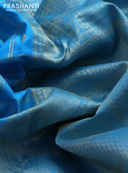 Pure kanchipuram silk saree light blue and maroon with allover zari woven checked pattern and zari woven border