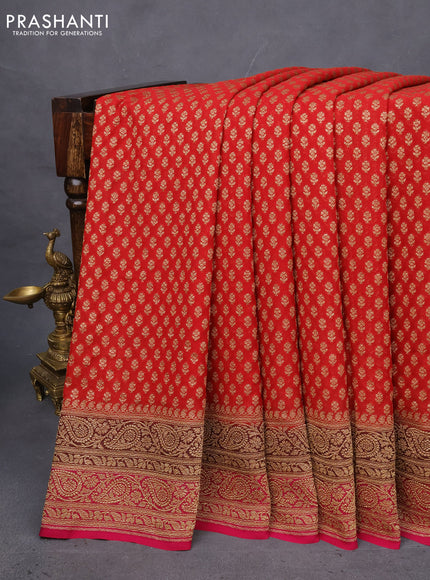 Banarasi georgette saree red and pink with allover thread & zari woven floral weaves and woven border