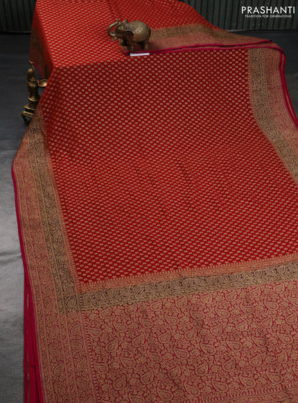 Banarasi georgette saree red and pink with allover thread & zari woven floral weaves and woven border