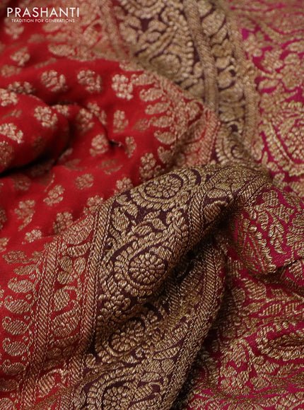 Banarasi georgette saree red and pink with allover thread & zari woven floral weaves and woven border