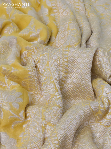 Banarasi georgette saree pale yellow with allover thread & zari woven floral weaves and woven border