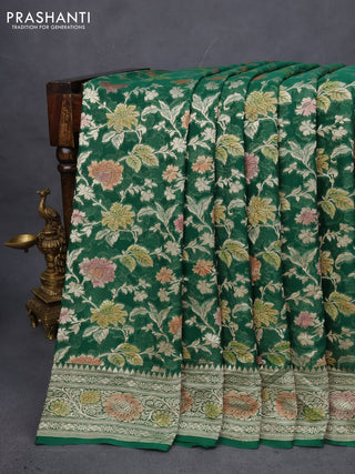Banarasi georgette saree green with allover thread & zari floral weaves and woven border