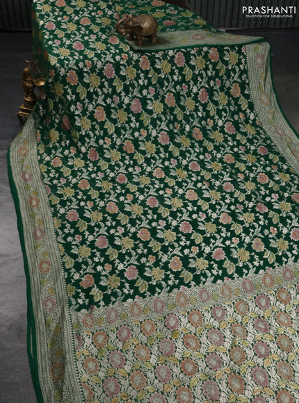 Banarasi georgette saree green with allover thread & zari floral weaves and woven border