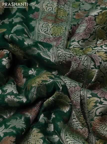 Banarasi georgette saree green with allover thread & zari floral weaves and woven border