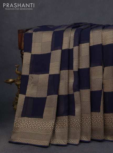 Banarasi georgette saree navy blue with allover geometric zari weaves and zari woven border