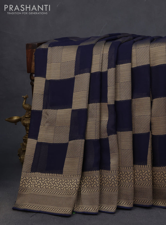 Banarasi georgette saree navy blue with allover geometric zari weaves and zari woven border