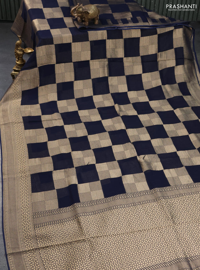 Banarasi georgette saree navy blue with allover geometric zari weaves and zari woven border