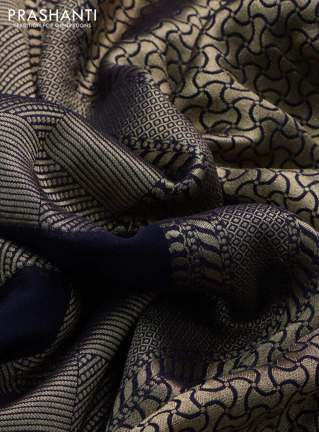 Banarasi georgette saree navy blue with allover geometric zari weaves and zari woven border