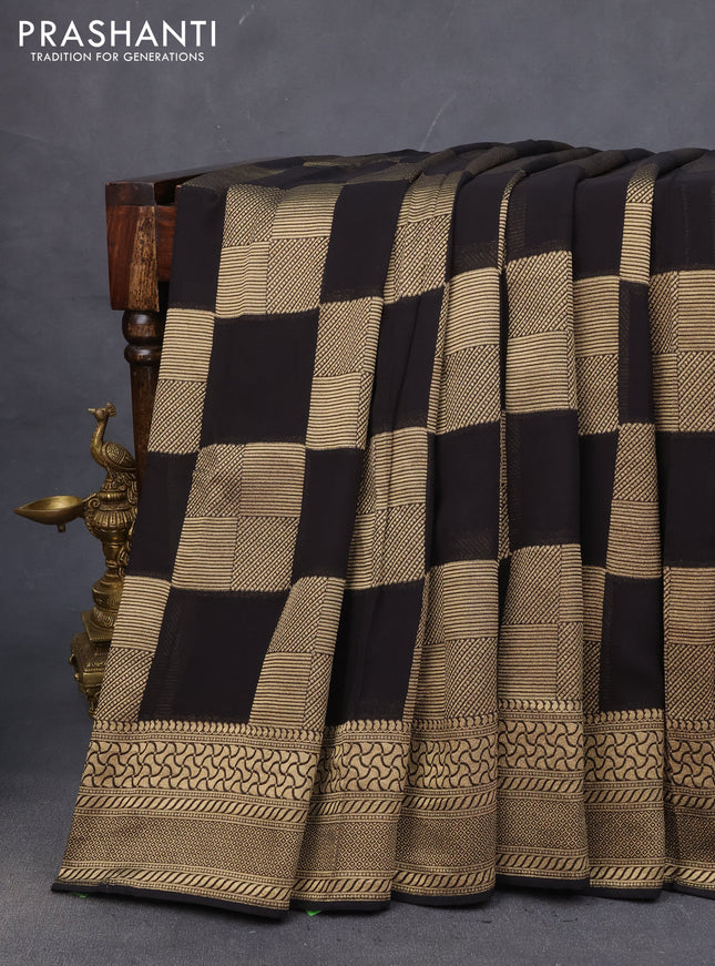 Banarasi georgette saree black with allover geometric zari weaves and zari woven border