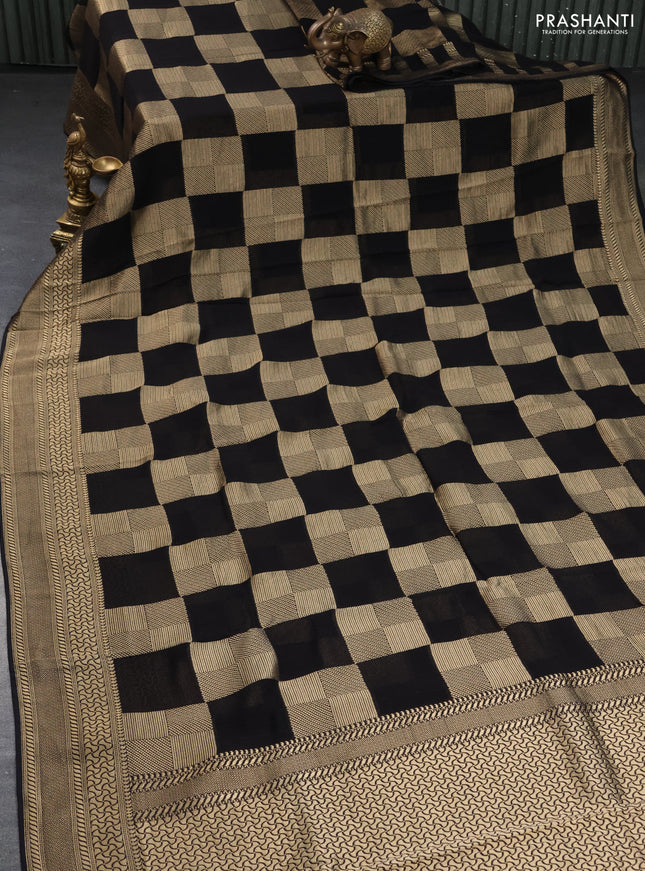 Banarasi georgette saree black with allover geometric zari weaves and zari woven border