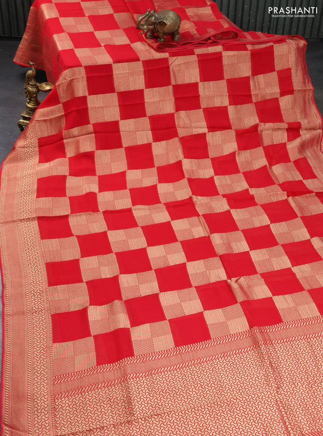 Banarasi georgette saree pink with allover geometric zari weaves and zari woven border