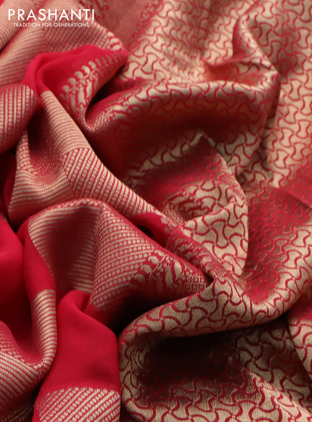 Banarasi georgette saree pink with allover geometric zari weaves and zari woven border