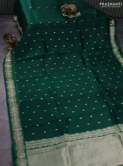 Banarasi organza silk saree green with thread & zari woven buttas and thread & zari woven border