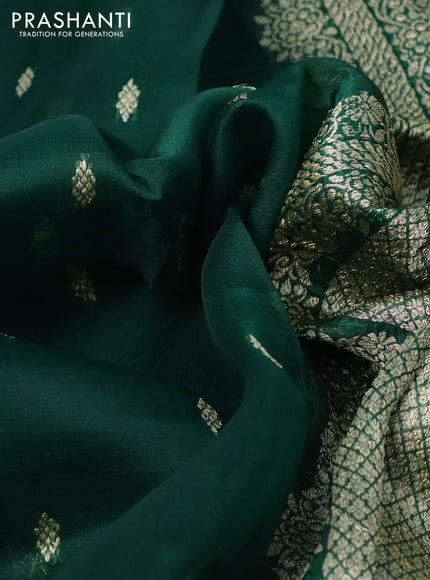 Banarasi organza silk saree green with thread & zari woven buttas and thread & zari woven border