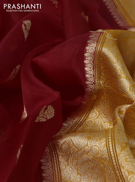 Banarasi organza silk saree red and mango yellow with zari woven buttas and zari woven border
