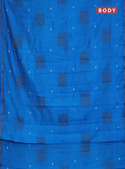 Semi raw silk saree cs blue with thread & zari woven buttas and woven border