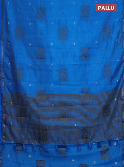 Semi raw silk saree cs blue with thread & zari woven buttas and woven border