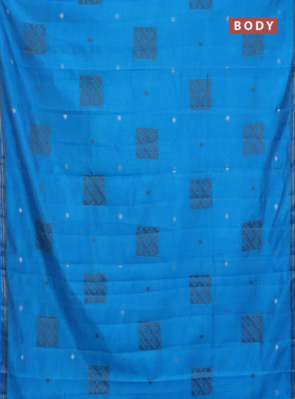 Semi raw silk saree cs blue with thread & zari woven buttas and woven border