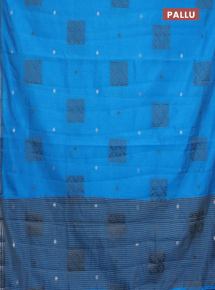 Semi raw silk saree cs blue with thread & zari woven buttas and woven border