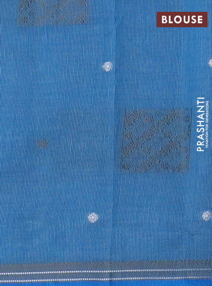 Semi raw silk saree cs blue with thread & zari woven buttas and woven border