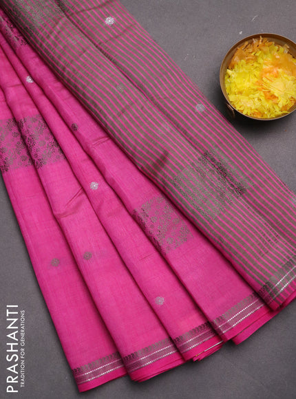 Semi raw silk saree pink with thread & zari woven buttas and woven border