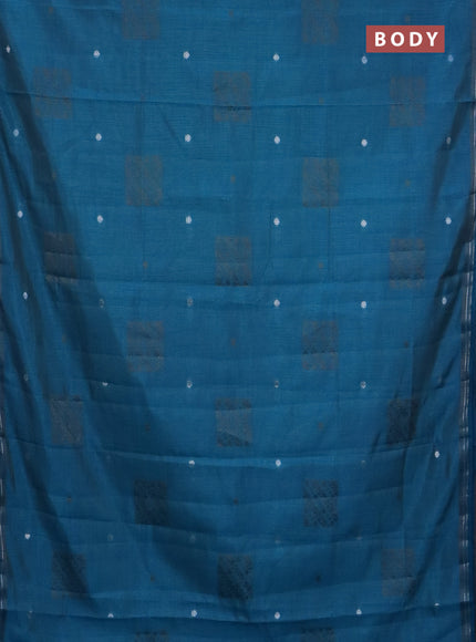 Semi raw silk saree teal blue with thread & zari woven buttas and woven border