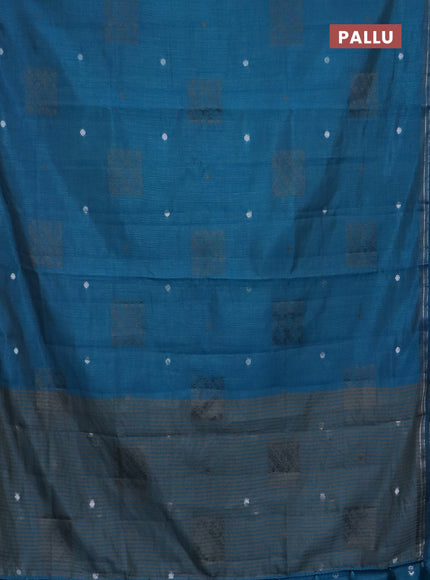 Semi raw silk saree teal blue with thread & zari woven buttas and woven border
