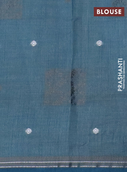 Semi raw silk saree teal blue with thread & zari woven buttas and woven border