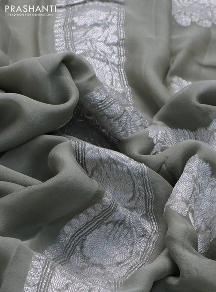 Banarasi chiffon saree grey shade with silver zari woven buttas and silver zari woven border