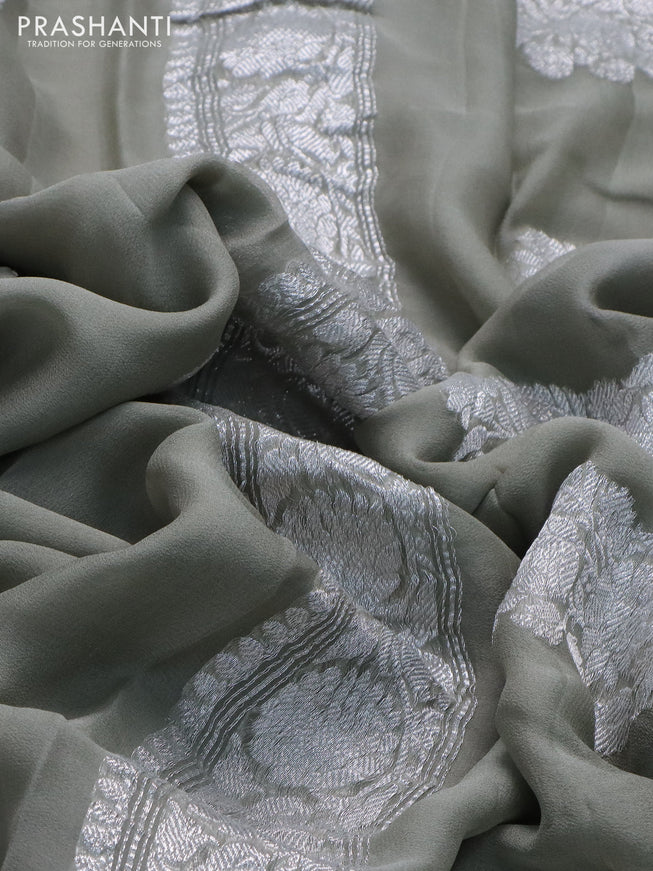 Banarasi chiffon saree grey shade with silver zari woven buttas and silver zari woven border