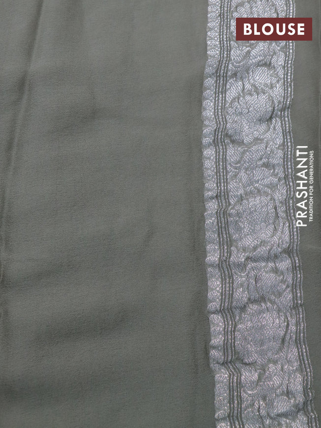 Banarasi chiffon saree grey shade with silver zari woven buttas and silver zari woven border