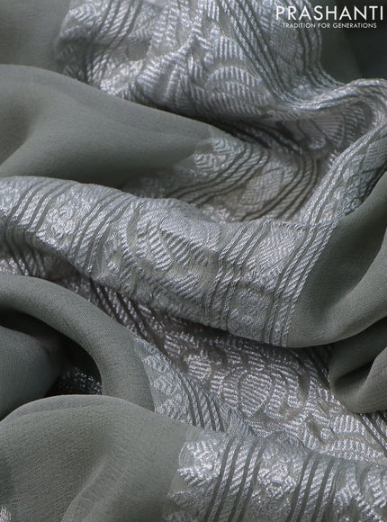 Banarasi chiffon saree grey shade with silver zari woven buttas and silver zari woven border
