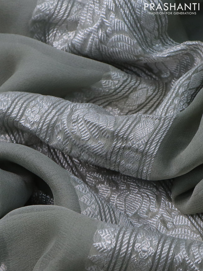 Banarasi chiffon saree grey shade with silver zari woven buttas and silver zari woven border